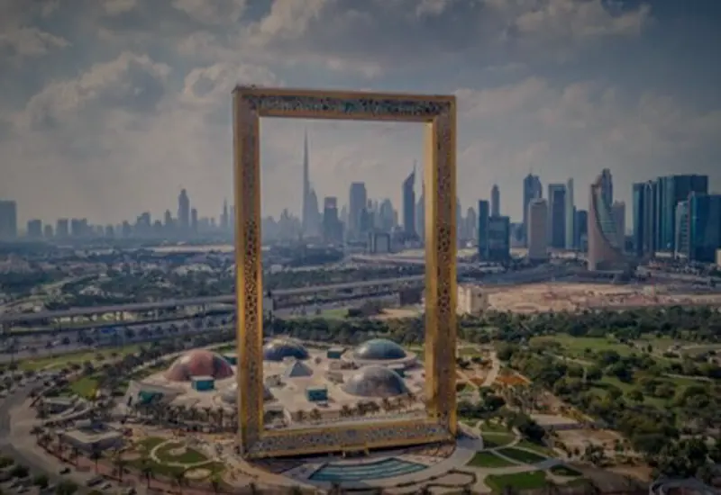 The Dubai Frame in Zabeel Park, with the Downtown skyline behind it